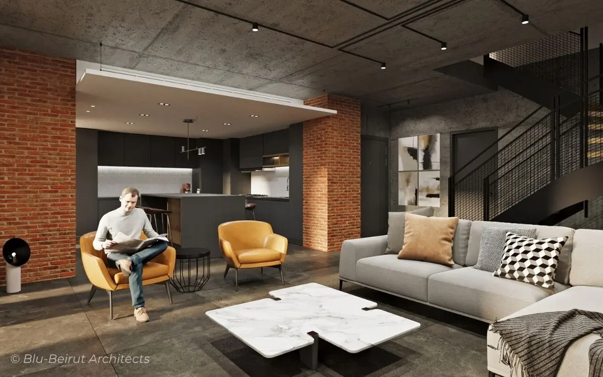 Interior of duplex penthouse in Ashrafieh Industrial Style Design