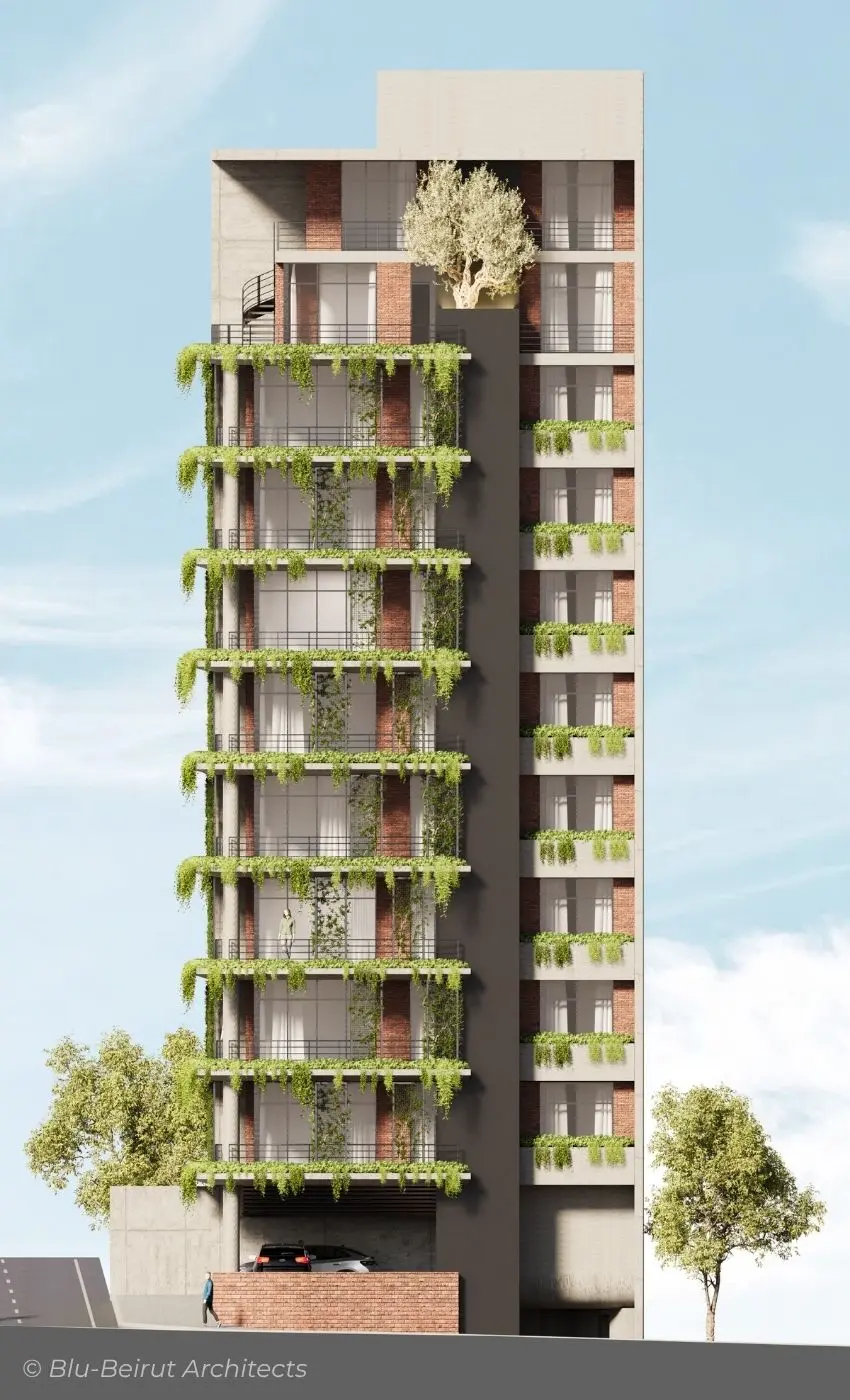 Facade of Hanging Gardens Ashrafieh with Lush green Balconies