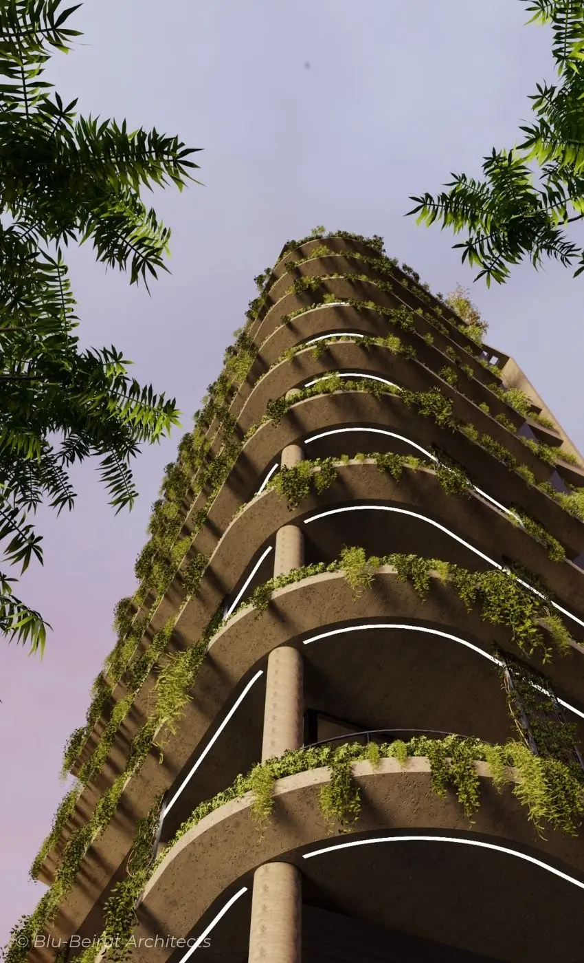 Hanging Gardens building with lush green balconies
