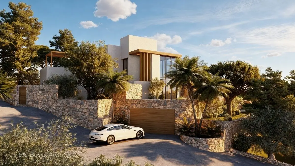 Exterior View of Villa Showing Parking Entrance