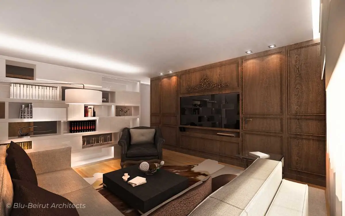 Warm wood paneling for Modern Living Room