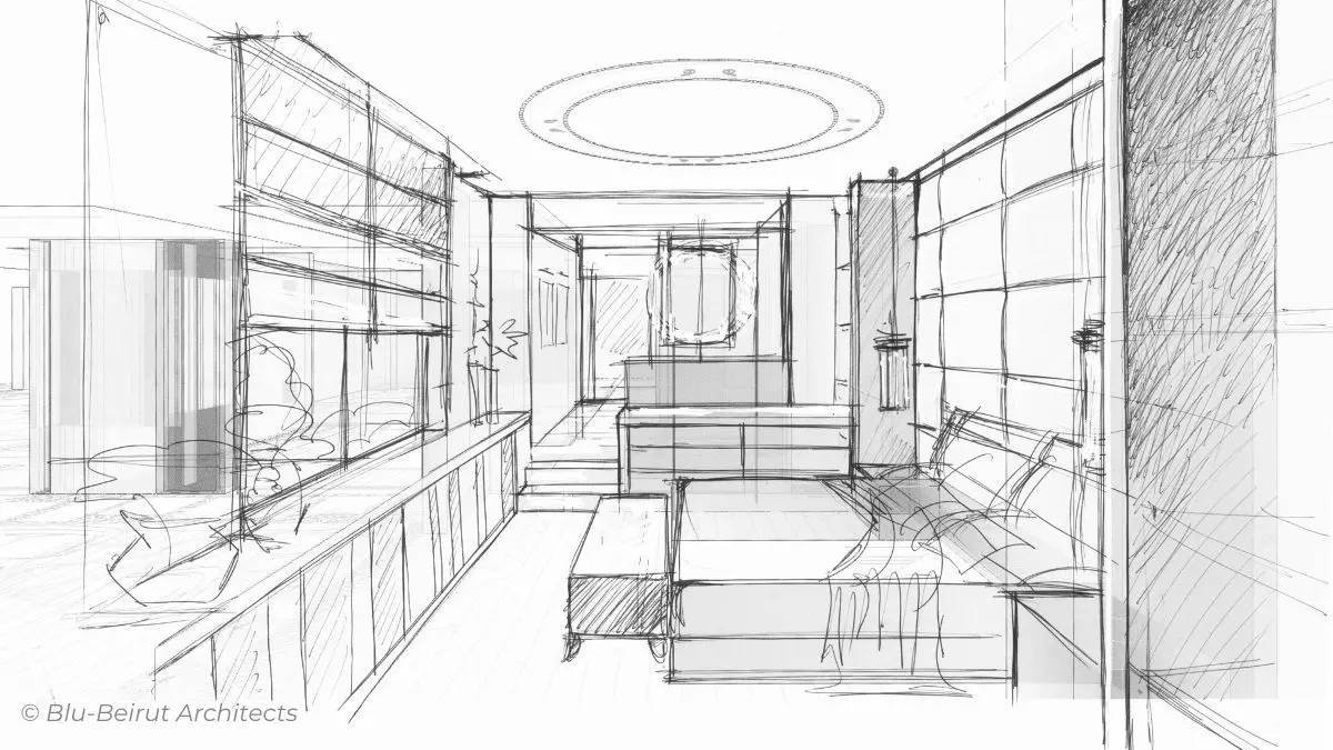 Concept Sketch for Open Plan Master bedroom