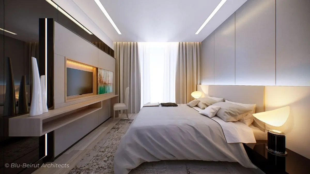 Nice Bedroom with a clean neutral palette, Designed by Blu-Beirut Architects
