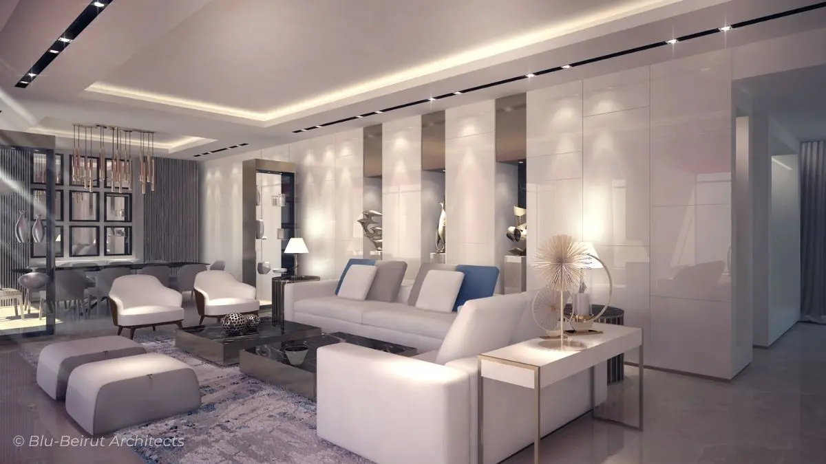 Salon Area for a minimalist Apartment in Dubai by Blu Beirut Architects