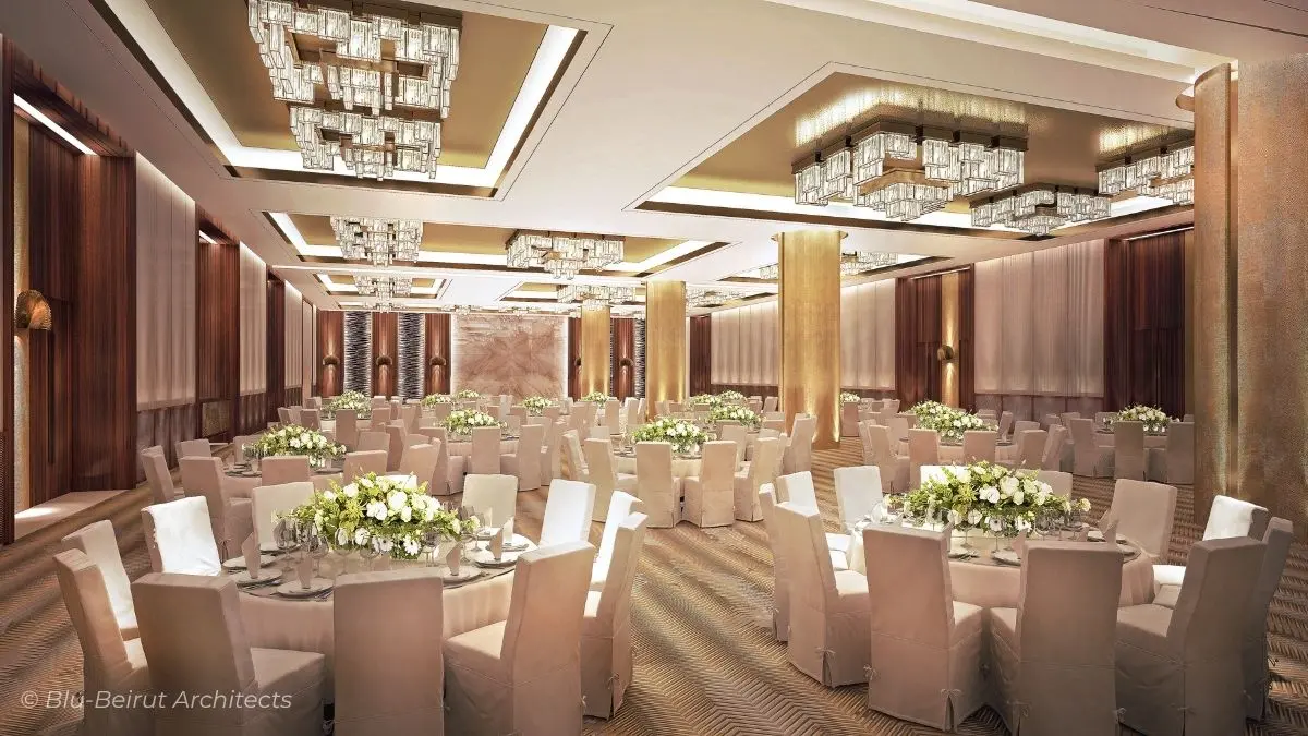 Movenpick Hotel Islamabad Ballroom with stone walls and warm color palette